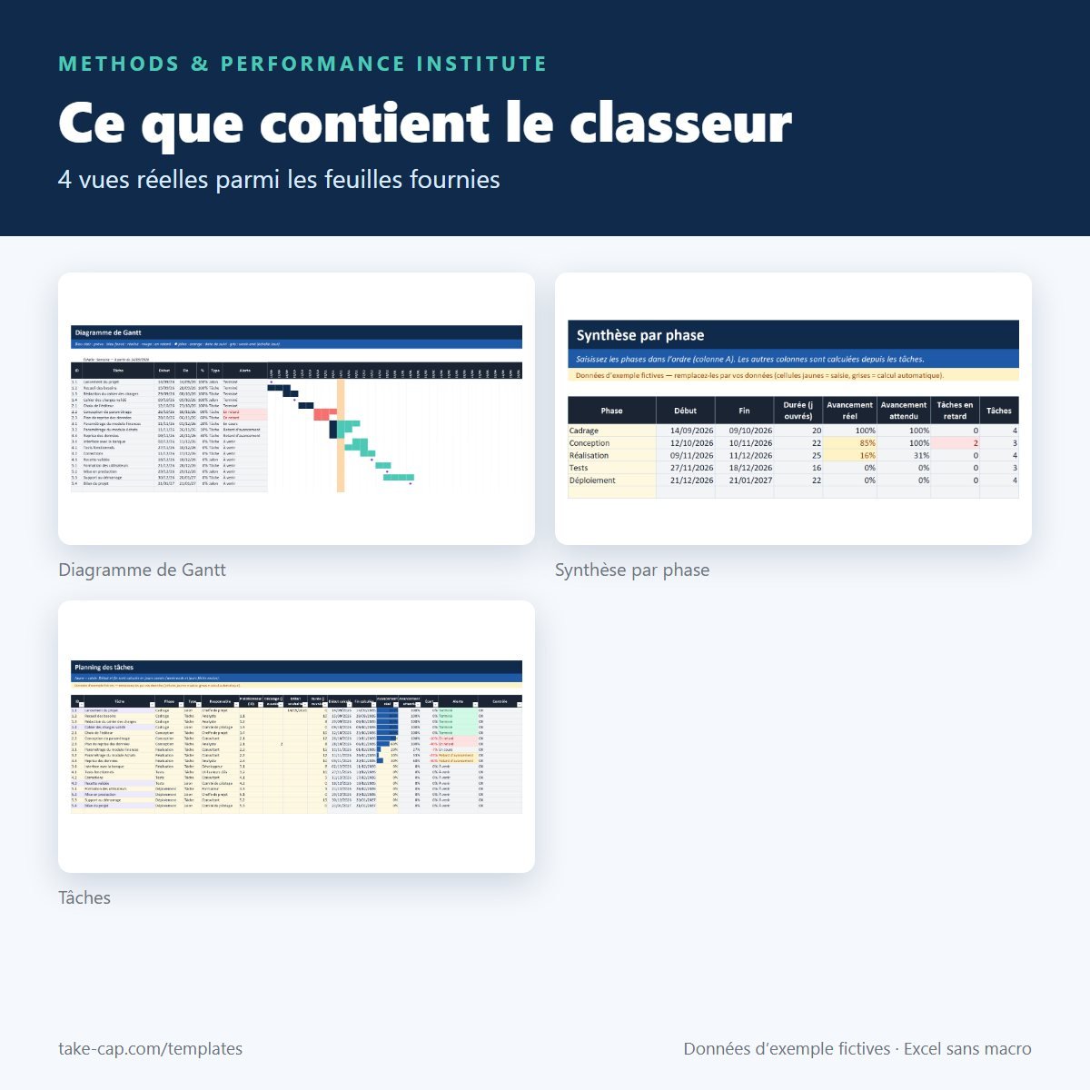 Project Planner & Gantt — aperçu des feuilles du classeur